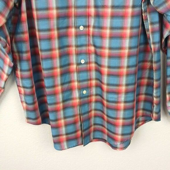Round Tree & York Men smart  blue brown red plaid long sleeve button up shirt L - Picture 3 of 9